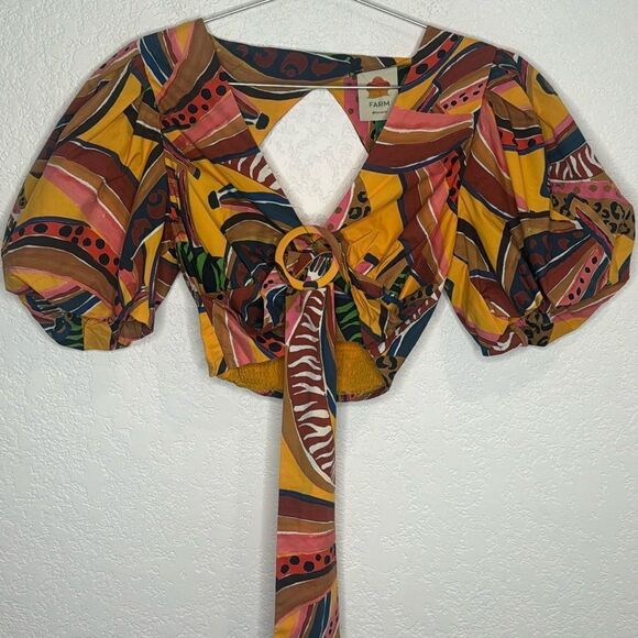 NWT Farm Rio Multi Banana Cropped Blouse Small - Picture 2 of 12
